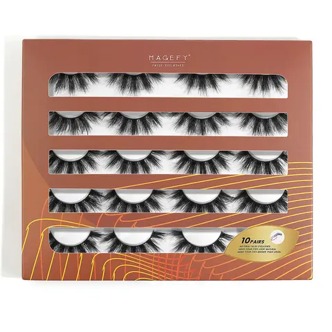 MAGEFY 10 Pairs Natural Lengthening Slim Manga Strip Lashes with Carrying Case - Adult DIY Cosmetic Essential, Long False Lashes & Adhesive, Eyelash Extensions for Everyday Travel Makeup
