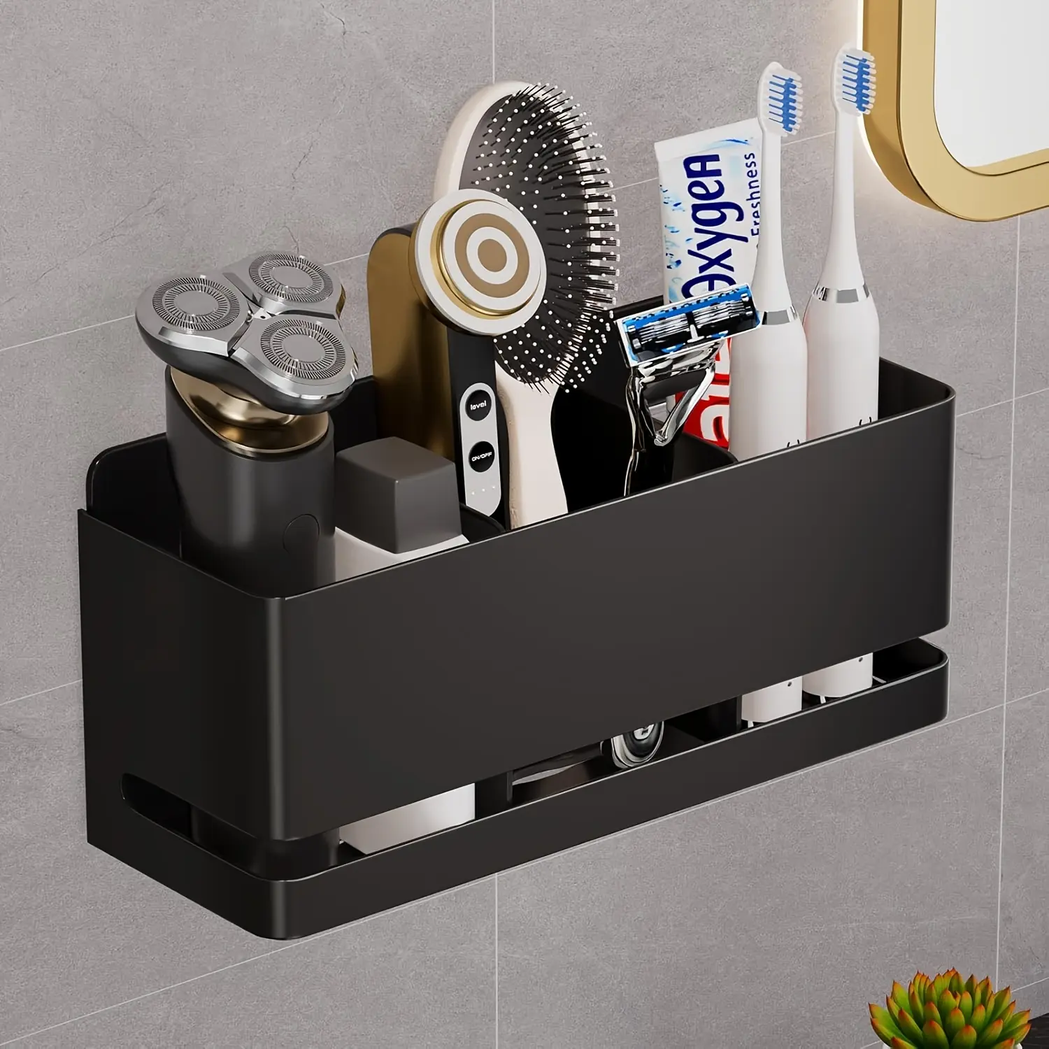 Heavy-Duty Aluminum Toothbrush and Razor Organizer Rack - Space-Saving Bathroom Wall-Mounted Bracket