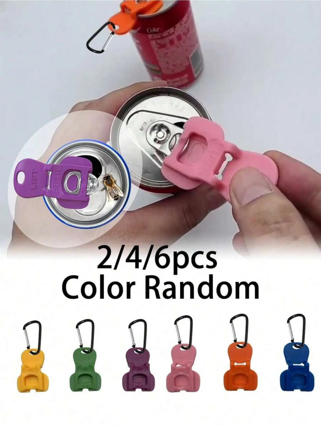 Plastic beverage can opener with dustproof sealing function. Compact and portable, easy to open and reseal bottle caps to keep drinks fresh. Great for home, picnic, office and outdoor use.
