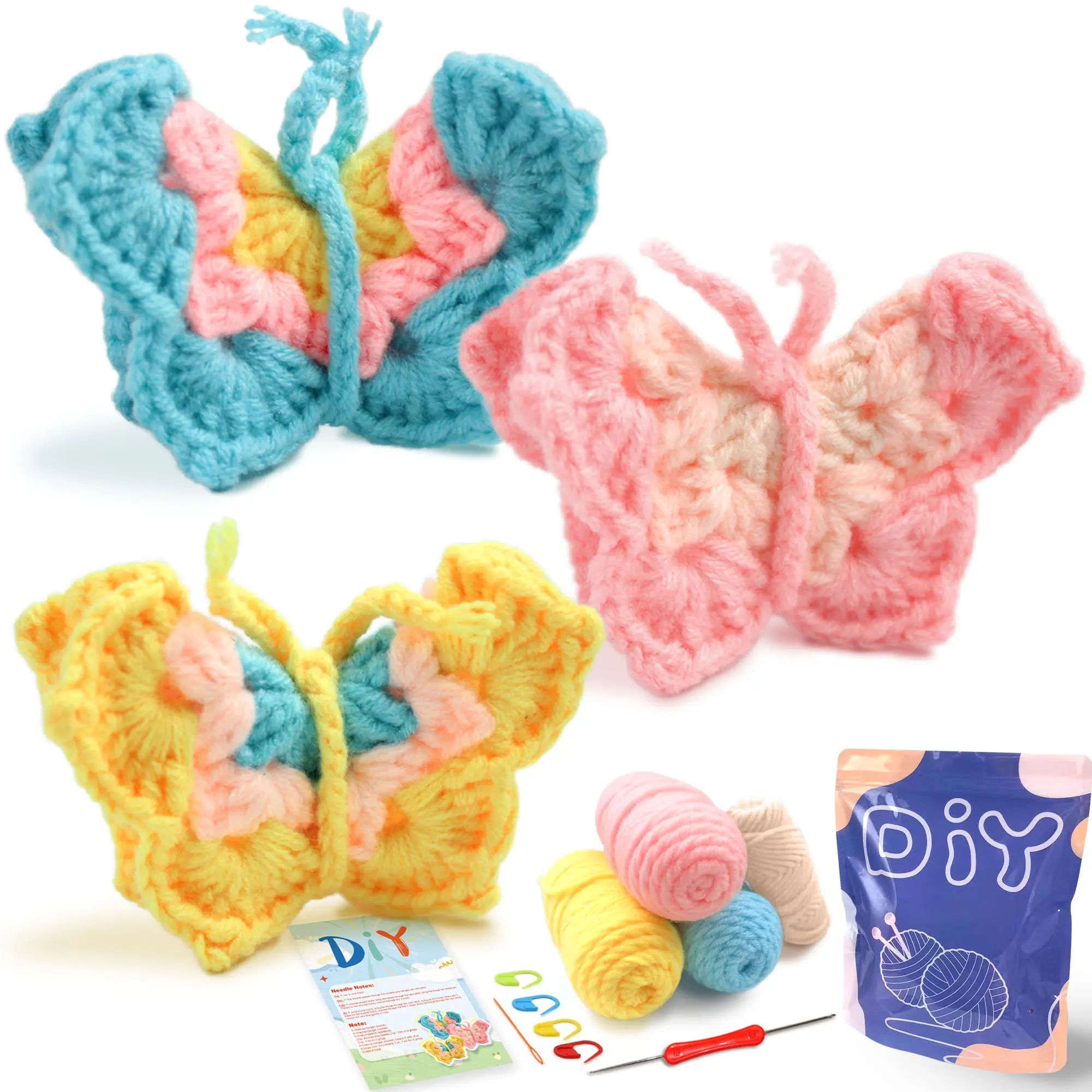 3pc Butterfly Crochet Set, DIY Craft Supplies, Handmade Projects, High-Quality Material, Perfect for Knitting & Crochet