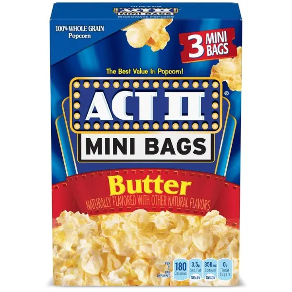 Microwave Butter Popcorn Mini Bags, Halal Snack, 1.58 oz, 3-Count Bags (Pack of 12), Movie Night Home Supply
