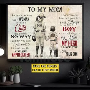 Vintage Baseball Mom And Son Poster, Personalized Sports Prints For Mother's Day, Custom Baseball Gifts For Mom From Son