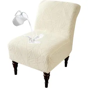 Armless Chair Slipcover Stretch Armless Accent Chair Covers Jacquard Slipper Chair Cover Without Arms Removable Washable Furniture Protector Covers for Living Dining Room Hotel, Beige