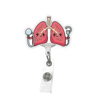 Anime Lung Laryngoscope Badge Reel Cartoon Retractable ID Holder with Alligator Clip for Respiratory Staff N8D