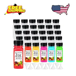 30PCS 2oz Small Plastic Shot Bottles with Caps,Reusable Clear Juice Containers