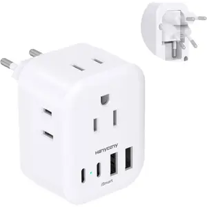 European Travel Plug Adapter, Foldable International Power Adapter, Type Adapter with 4 Outlets 4 USB Ports (2 USB C) for US to Most of Europe EU Italy Spain Greece Portugal France Germany