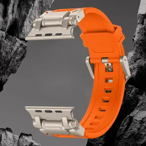 1 Set of Mecha-Style Vibrant Orange Watch Band Compatible with Apple Watch TPU Rugged strap with Tit.-colored Metal Stainless steel Connector sports For Ultra 2/1 (49mm) Series 11/10 (46mm), S9/8/7 (45mm), S6/5/4/SE (44mm) the Larger Size of Apple Watch