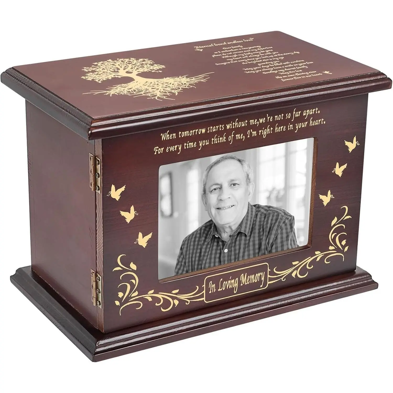 Cremation Urns for Human Ashes Adult Male Female, Urn for Ashes for Women Men with Photo Frame, Wooden Urn and Caskets for Humans, Burial Urn for Adults Up to 250 LBS
