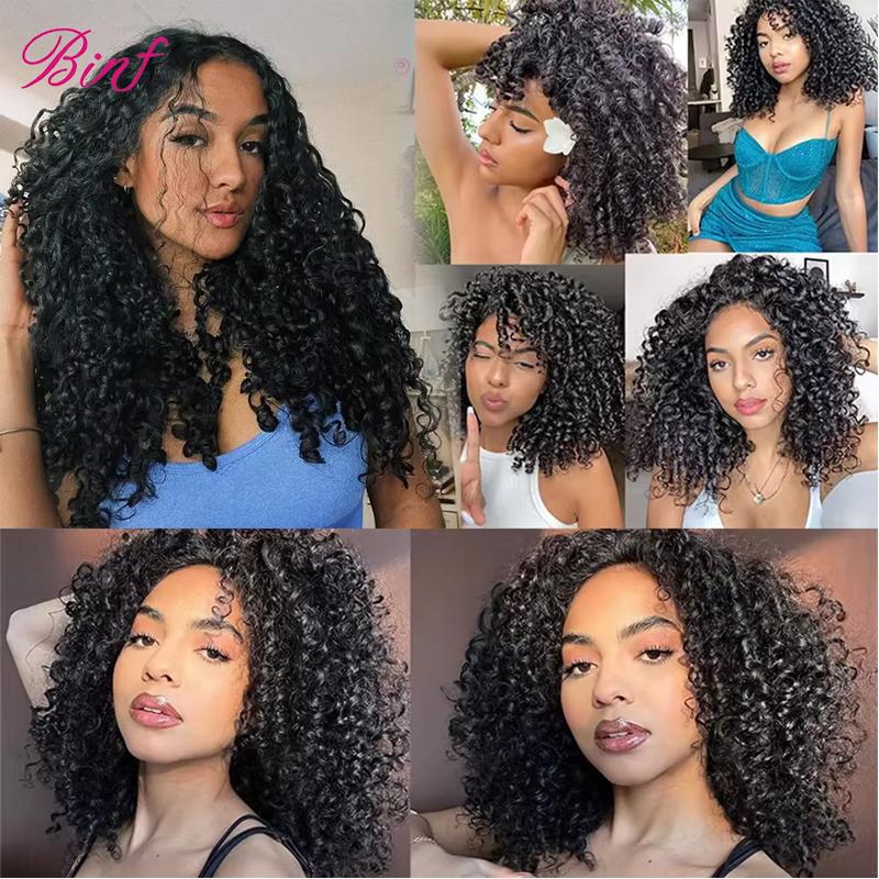 BINF PiXie Curly Human Hair Bundles 100% Unprocessed Brazilian Virgin Human Hair Bundles 1/3/4 Bundles PiXie Curly Weave Hair Extension for Women Natural Black Color