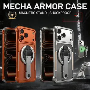 Aluminum armored metal bumper frame iPhone 17 Pro Max phone case, borderless heat dissipation design, with magnetic rotating bracket, screen protector integrated fashionable protective cover