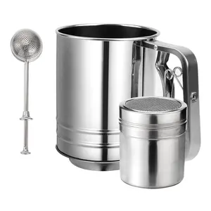 Flour Sifter Stainless Steel,3 Cup Flour Sifters for Baking,3 in1 Sifter for Baking with Powdered Sugar Shaker Duster, Flour Shaker Duster for Baking Cakes, Pastries, Pies, Cupcakes and Desserts, Baking Utensils