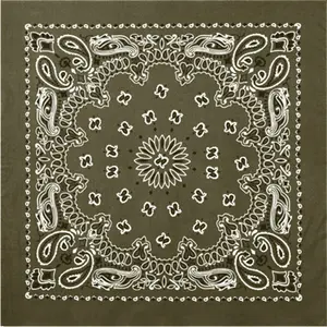 Olive Drab - Jumbo Trainmen Paisley Bandana, 100% Cotton, 27" x 27"