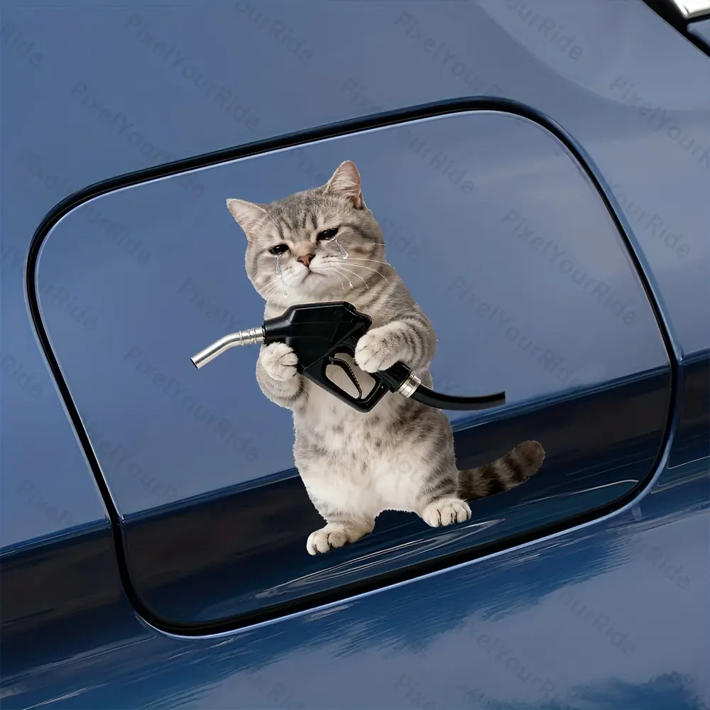 1PC Tearful Emo Working Cat Car Sticker Funny for Car Fuel Tank Caps Window Motorctycle Easy To Apply Waterproof Vinyl Decals