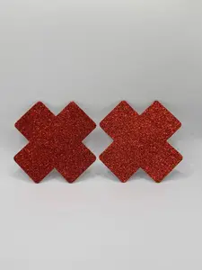 Red Glitter X Tap-to-Tip Pasties – Contactless NFC Payment X-Shaped Nipple Covers