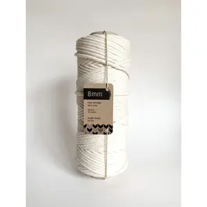 8mm Single Strand Macrame Cord 1 Ply Twisted Cotton Craft Rope - Natural Beige Fiber Art String