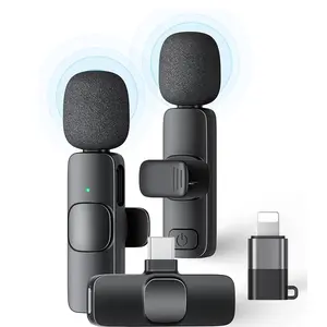 2 Pack Wireless Lavalier Microphone for iPhone iPad and Android Phone, Lapel Mic Plug and Play Wireless Mic Noise Reduction Mini Microphone for Video Recording Interview Podcast Vlog YouTube Tiktok