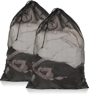 2 Pack Mesh Laundry Bags, 23 x 34 Inches Heavy Duty Mesh Laundry Bag, Large Laundry Drawstring Bag for College, Dorm, Travel, Family and Apartment Dwellers, Black