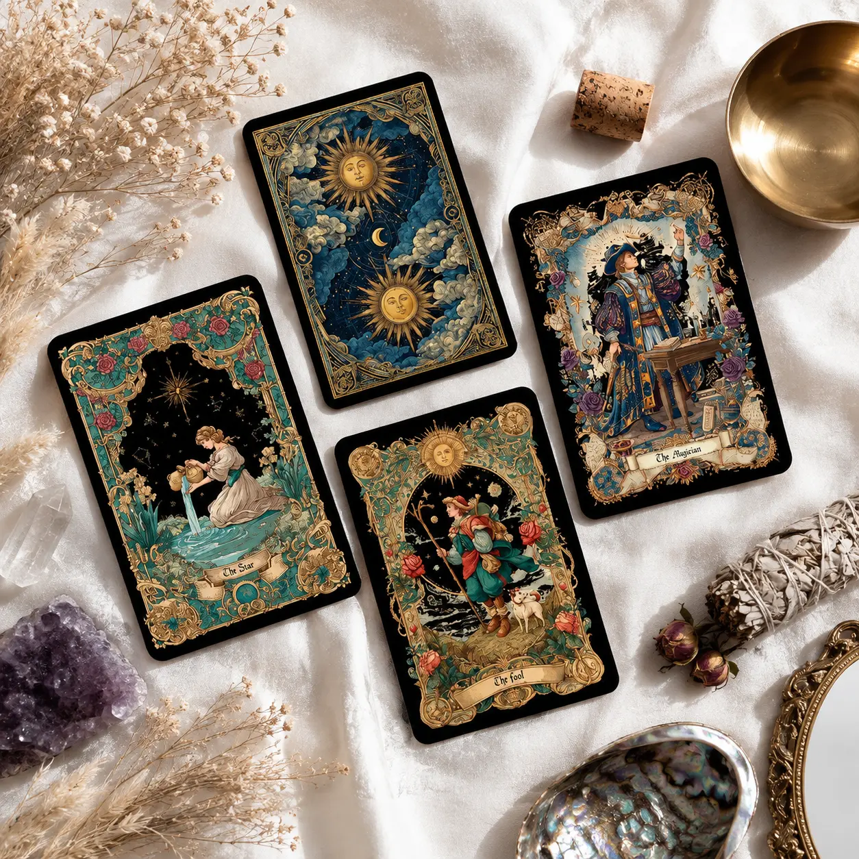 Antique Style Aurora Tarot Card Deck, Art Nouveau Floral Illustrated Cards for Beginners, Collectors and Gift Giving