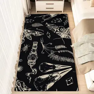 1pc Gothic Mystical Flora Fauna Pattern Fluffy Minimalist Area Rug Polyester 100% Flannel Carpet Non-Slip Rectangle Floor Mat for Living Room Bedroom Kitchen Office Entryway Bedside Rug Washable Car Carpet Mats Ideal Halloween Gothic Decor Gift