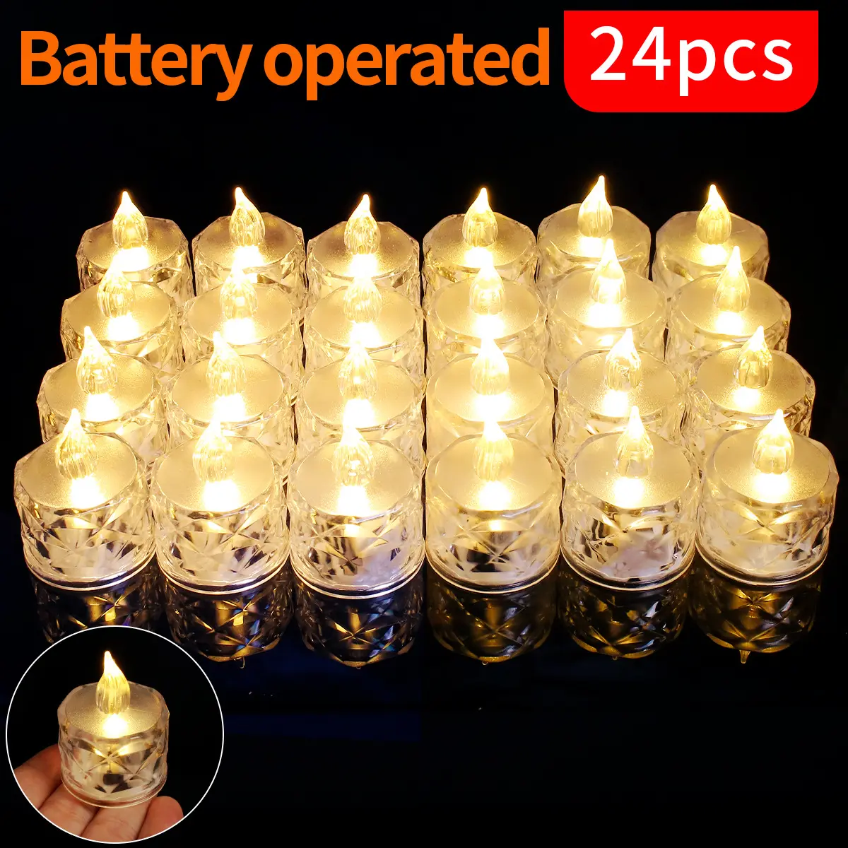 24PCS Bulk Pack Flameless LED Tea Light Decorative Candles - Crystal Glass Votive, Realistic Warm White Flicker, Battery Operated (Batteries Required), Fast Switch On/Off, Safe Mood Lighting LED Lights for Christmas Home Decor, Wedding Gifts, Indoor Decor
