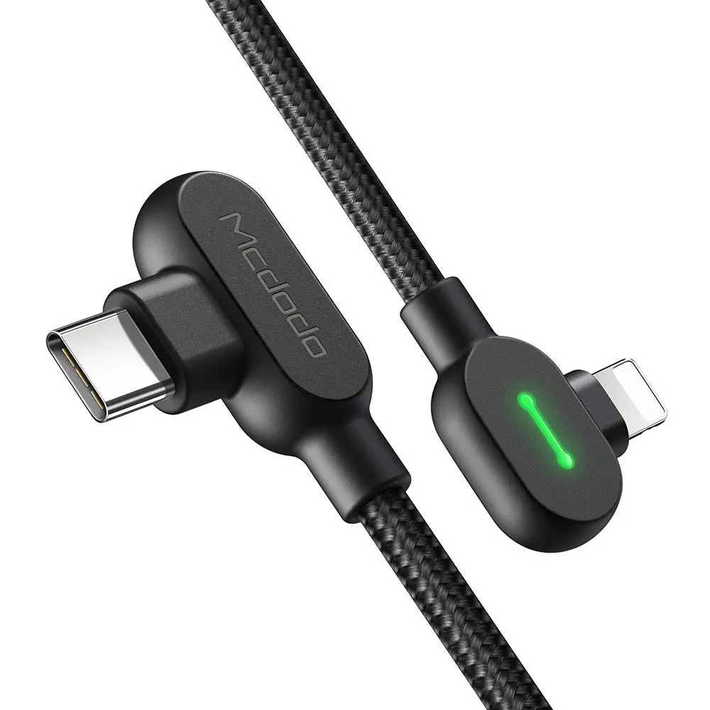 mcdodo Type C to Phone 14 Pro Max/14, 90 Degree Double Elbows LED Gaming 36W PD Fast Charge Cord Nylon Braided Sync Charge USB Data 6FT Cable for 14/13/12/11 Pro Max (Black, 6FT/1.8M) Charging Cellphone Smartphone Charger Electronic Mobile