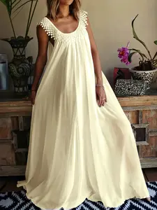 Elegant Plus Size Women's Lace Trim Casual Dress, Sleeveless Loose-Fitting Design for All Seasons, Stylish and Comfortable Spring Summer Fashion