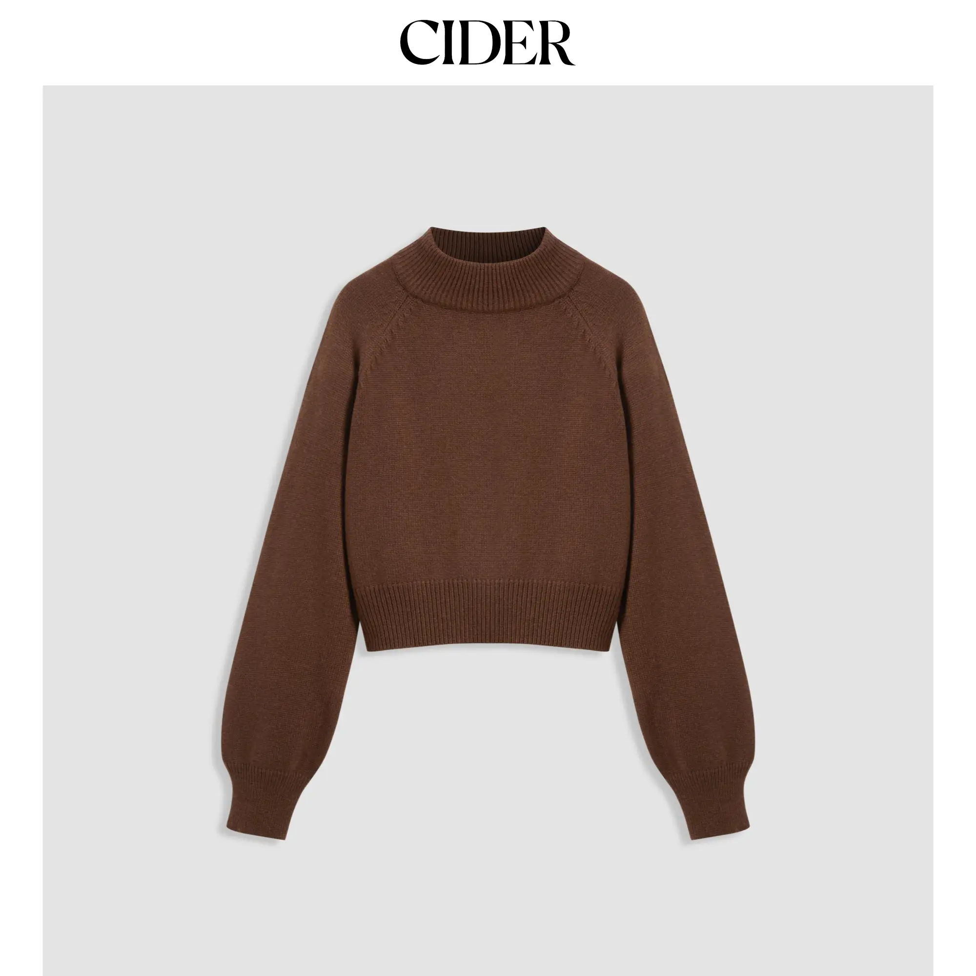 Cider [size 2-26] Knit Wool-blend High Neck Solid Long Sleeve Crop Sweater, Tops, Basic, Longsleeves, Women