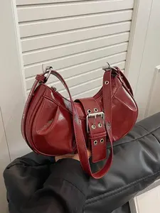 Fashionable and textured one-shoulder handbag, trendy motorcycle-style underarm one-shoulder bag, simple solid color one-shoulder commuter bag, suitable for commuting, dating, shopping and other scenarios, Casual Trendy Purse, Crossbody Shoulder Purse
