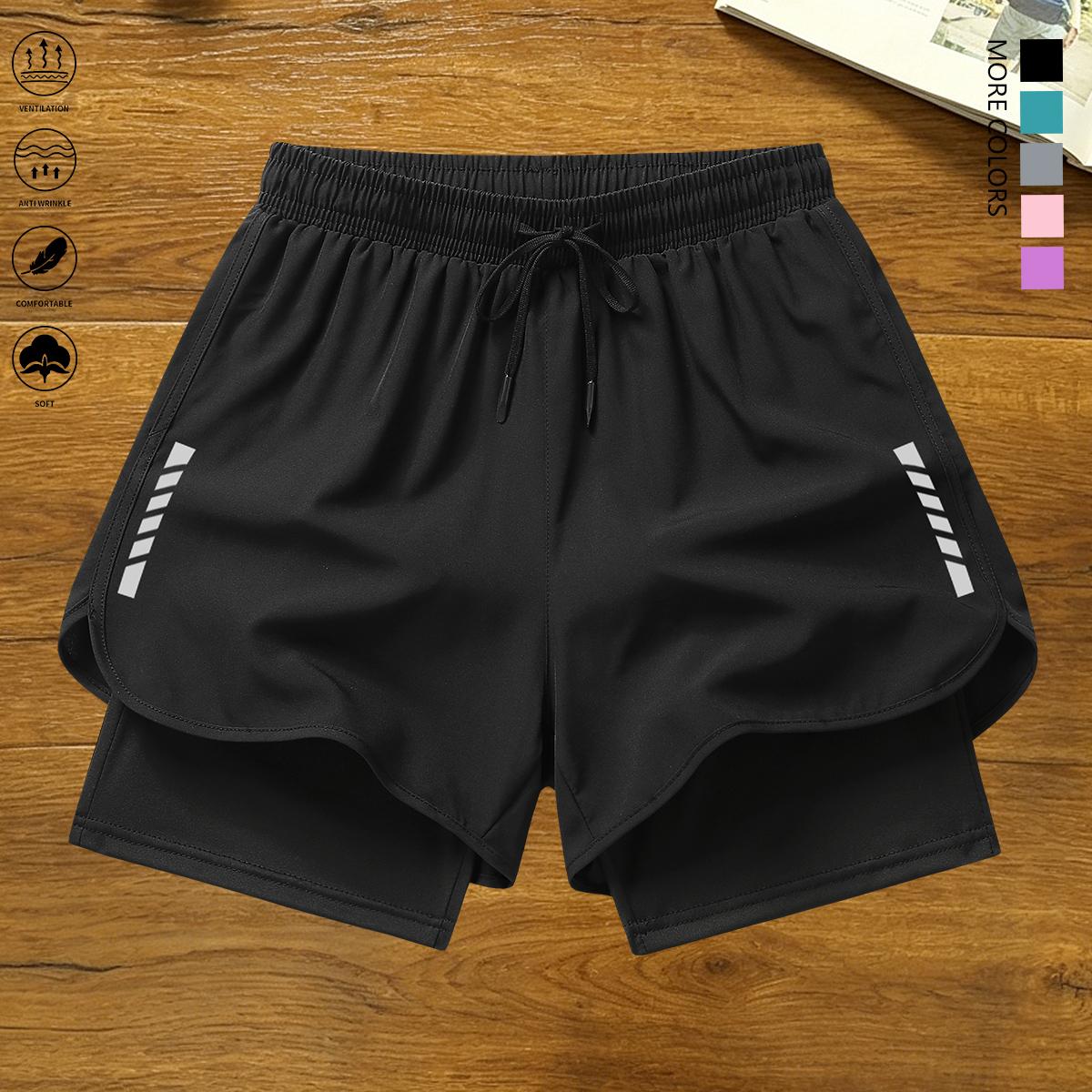 Set of 3 women’s casual athletic shorts featuring striped prints, built-in lining, drawstring, and elastic waistband — suitable for workouts, running, and everyday wear; lightweight summer shorts, women’s clothing, summer womenswear, summer apparel,summer