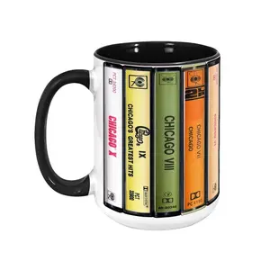 [SALE UP TO 51%] Chicago Band Cassette Tape Mug, Retro Album Spines Coffee Cup, Jazz Rock Horns Fan Gift, 70s Music Decor