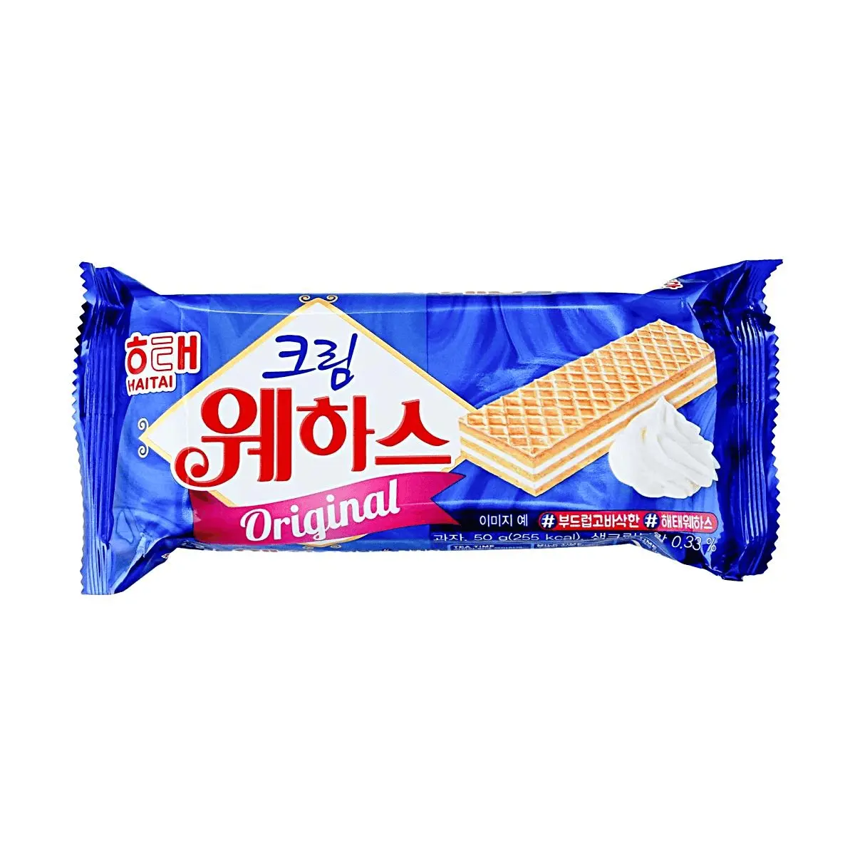 HAITAI Korean Vanilla Cream Ice Cream Waffle Snack 50g - Crispy Wafer Cookies with Creamy Filling