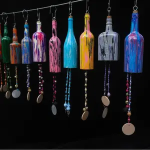 Handmade Wine Bottle Wind Chimes Unique Artwork for Home Decor with Metal Glass and Semi Precious Stones Perfect for Indoor Outdoor Use