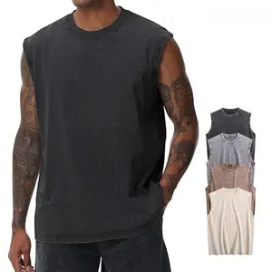 Holafish Mens Workout Tank Tops Sleeveless Tee Shirts Men Muscle Shirt Gym Acid Wash T Shirts Running Beach Loose Fit Tee