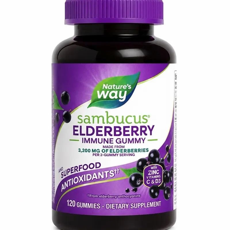 Nature’s Way Sambucus Natural Elderberry Gummies, 120 Count, Vitamin Nutrition Dietary Supplement, Multi-Ingredient Vitamins Supplements