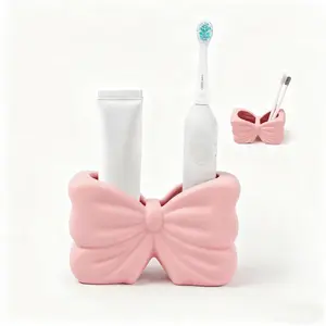 Butterfly Knot Toothbrush Holder, Butterfly Knot Storage Ornament, Double Compartment Multifunctional Storage Box, Suitable for Bathroom, Kitchen, Bedroom, Office Decoration, Standup Brush Holder