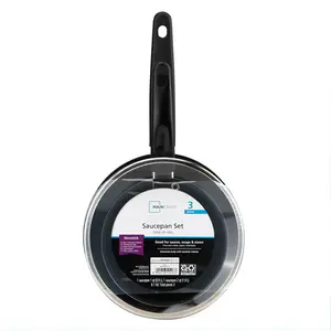 3 Piece Non-Stick Sauce Pans, Black, Set Includes 1Quart & 2Quart Sauce Pan with Single Lid