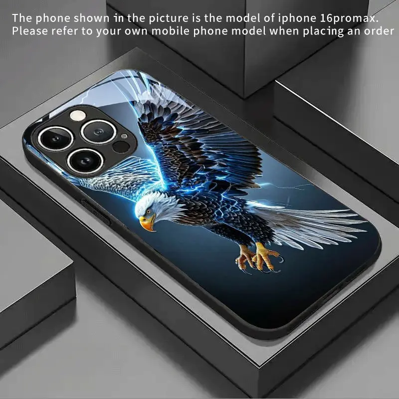 Cool Electric Eagle New Phone Case Tempered Glass for iPhone 17 Air/17 Pro/17 ProMax/17/16/15/14/13/12/11/16Plus/16Pro/16ProMax/15Plus/15Pro/15ProMax/14Plus/14Pro/14ProMax/13Pro/13ProMax/13Mini/12Pro/12ProMax/12/11/ Suitable for Four Seasons and Holidays,