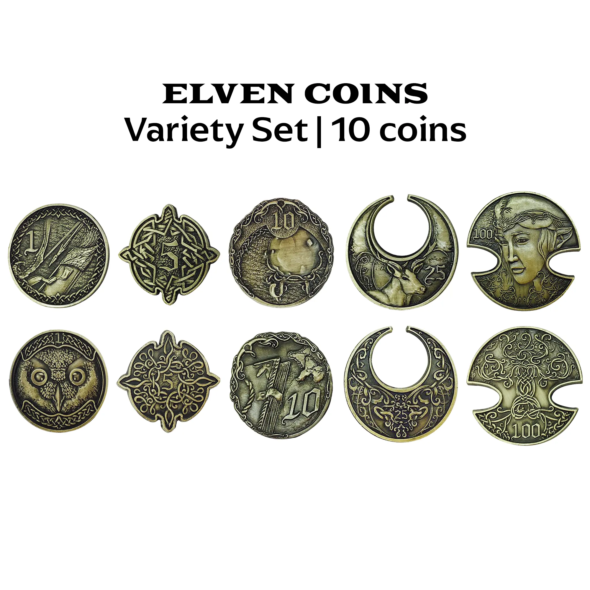Adventure Coins – Elven Metal Coins Elf Set of 10 Adventure Coins – Elven Metal Coins Elf Set of 10