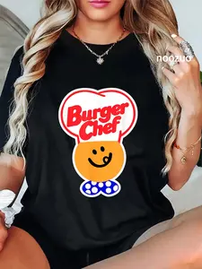 100% Cotton Unisex Chef Burger Classic T-Shirt Casual Graphic Printed Tee Casual Top