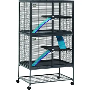 Midwest Homes for Pets Critter Nation Double Unit Small Animal Cage 4 Tiers with Pan Shelf Ramp & Cover for Rats Ferrets Chinchillas Sugar Gliders 1 Month and Up