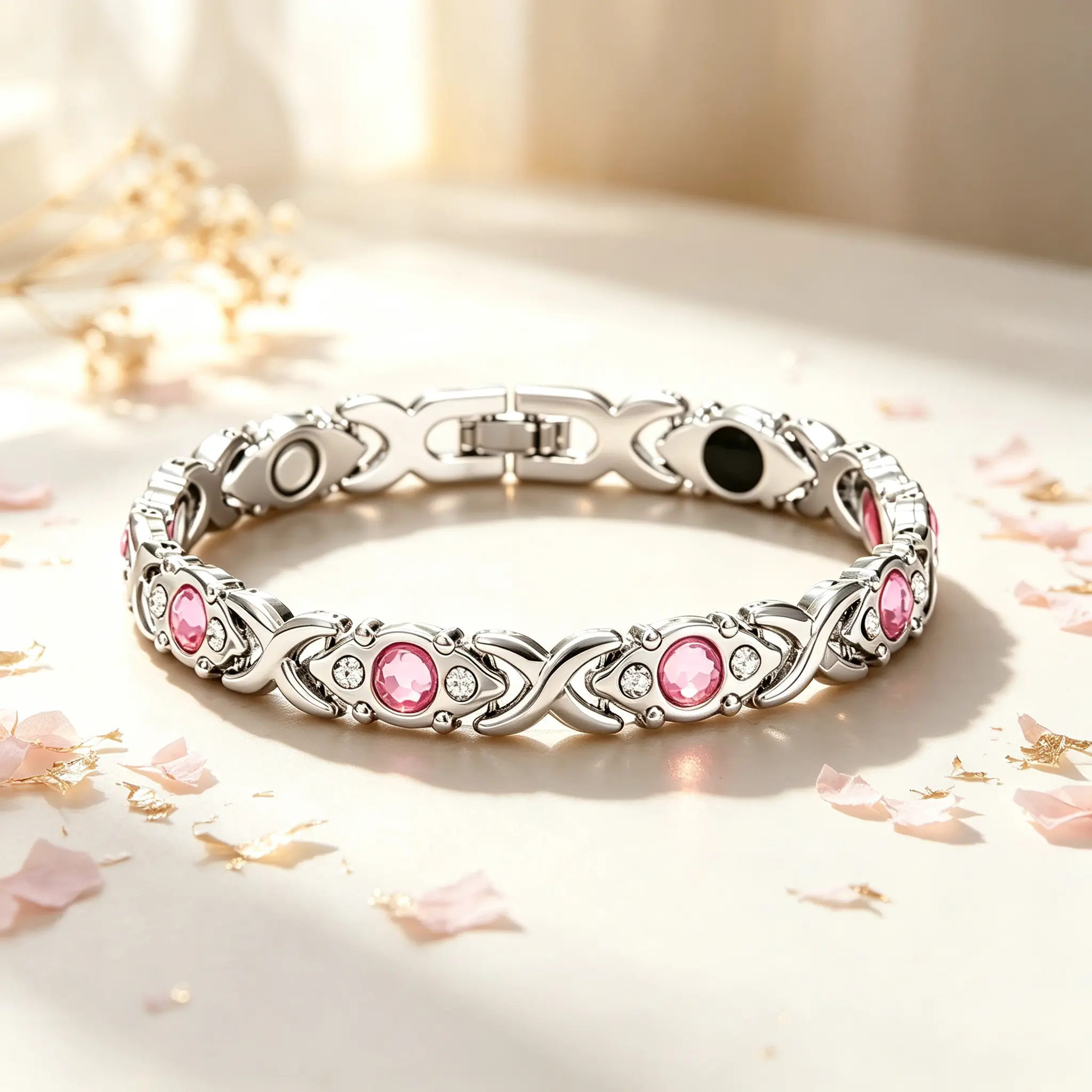 Women’s Adjustable Energy Magnet Bangle - Eco Alloy, Diamond Detail, Lightweight Design, Adjustable Fit Bangle, Elegant Fashion Costume Jewelry Bracelet