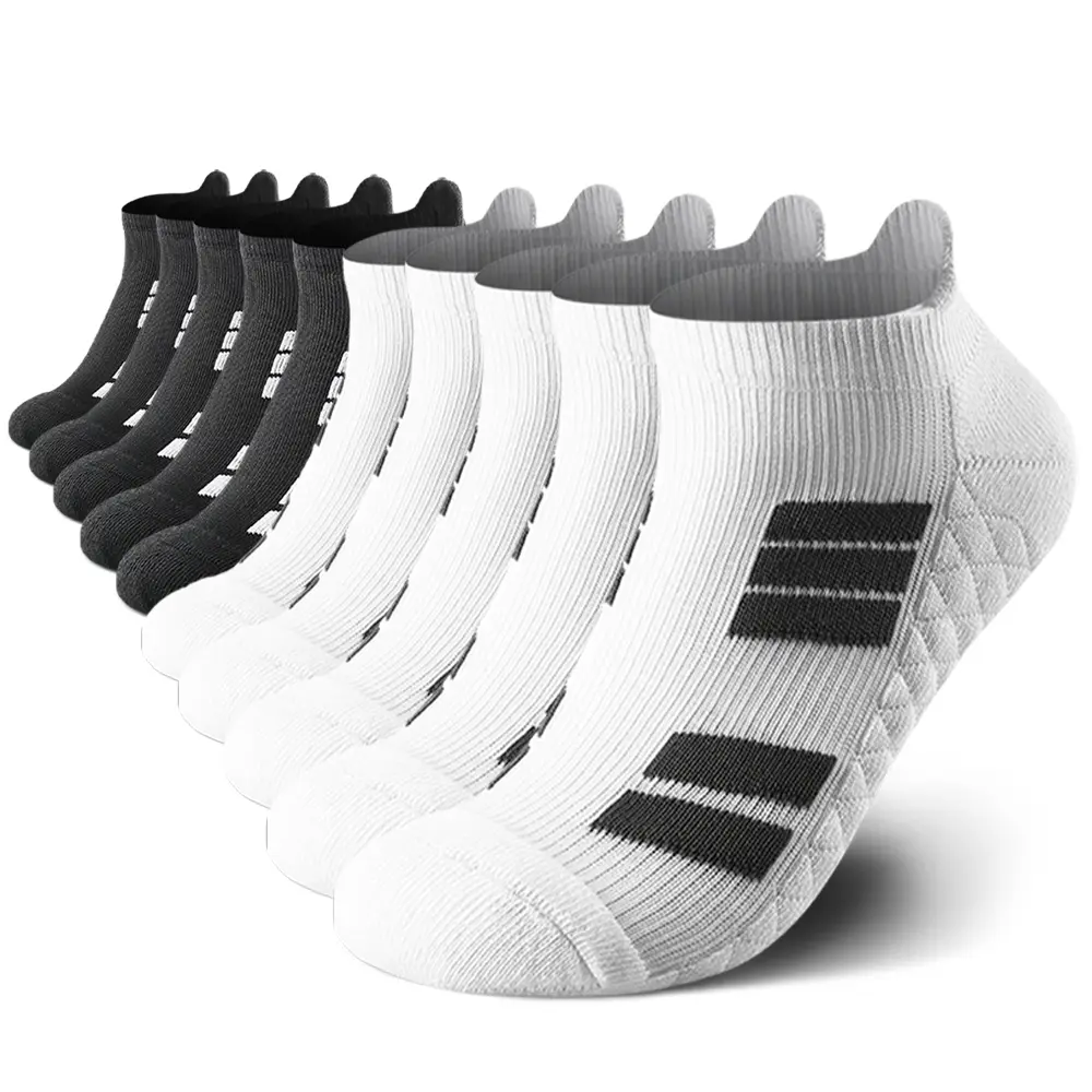 10-Pair Unisex Short Athletic Socks, Cushioned Combed Cotton Invisible Anti-Slip Grip Socks for Running and Everyday Wear, Sports Athletic Socks