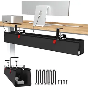 No Drill Under Desk  Management Tray, 36" Cord Organizer for Table, Clamp/Screw Mount Desk  Management,  Fabric  Management Tray for Office, Home
