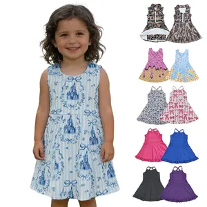 Toddler Girls Active Tennis Dress Blue Castle Print Sports Girls  Perfect Fit Bow Back With Build-in Shorts