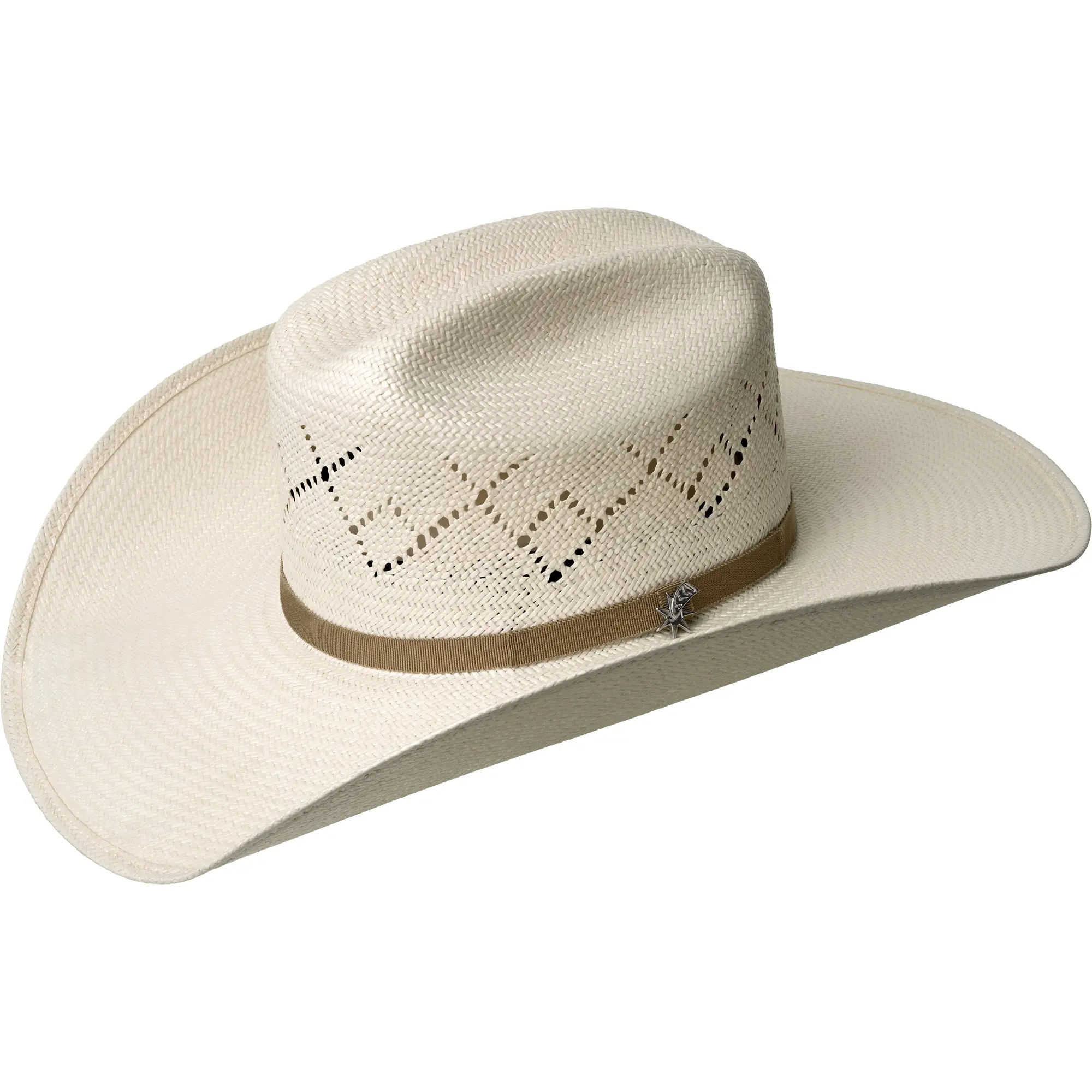 Koslo II 15X Rodeo Crown Shantung Straw Hat with Two-Tone Weave Venting Pattern Tan Grosgrain Band Comfort Sweatband