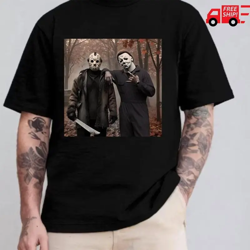 FEEGO Graphic Printed T-Shirt Gift For Everyone Shirt, Friday The 13Th, Jason And Michael Shirt, Horror Characters Friend, 90S Halloween Movie Shirt Designs T-Shirt For Men And Women 90s  graphic  tees shirts  men