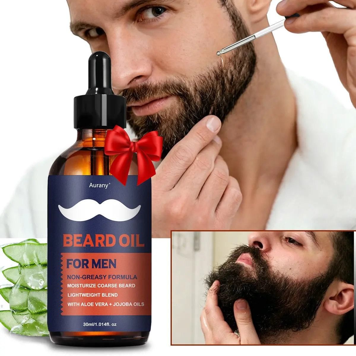 1PC-Men Beard Oil，Facial Hair Mustache Oil For Men，Beard Oils， Non-Greasy Lightweight Formula, Moisturizes Coarse Beard, Shiny , Infused With Aloe Vera + Jojoba Oils For Healthy Shine & Smooth Feel-30ml, Nourishing