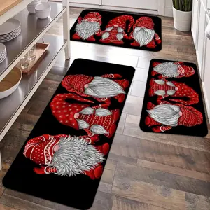 2/3pcs Christmas kitchen carpet floor mat, comfortable soft flannel floor mat, Santa Claus, cute dwarf design, anti slip and dirt resistant floor mat, suitable for kitchen, entrance door, laundry room, bathroom, living room, Decorative Rugs
