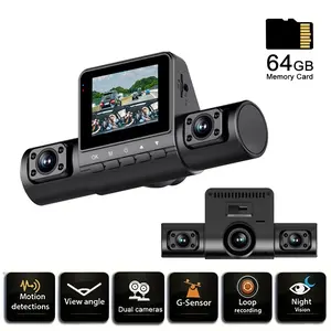 Car Dash Cam 3 Channel Dash Cam with 64G Memory Card, Rotatable Lens Car DVR Camera, front left and right car camera,Loop Recording Car DVR Camera, Wide Angle Dashboard Camera