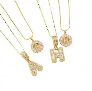 2-Pack Initial Letter Pendant Necklaces, 14K Gold Plated, Adjustable, Zircon Pendant, Mother's Day Gift, Valentine's Day Gift, Perfect for Best Friends & Daily Layering cubic zirconia pendantcubic zirconia pendant filled